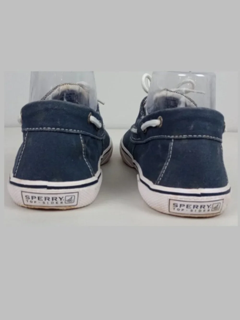 Sperry Top Sider Halyard Mens‎ 4M Blue Canvas 2 Eye White Tie Slip On Boat Shoes